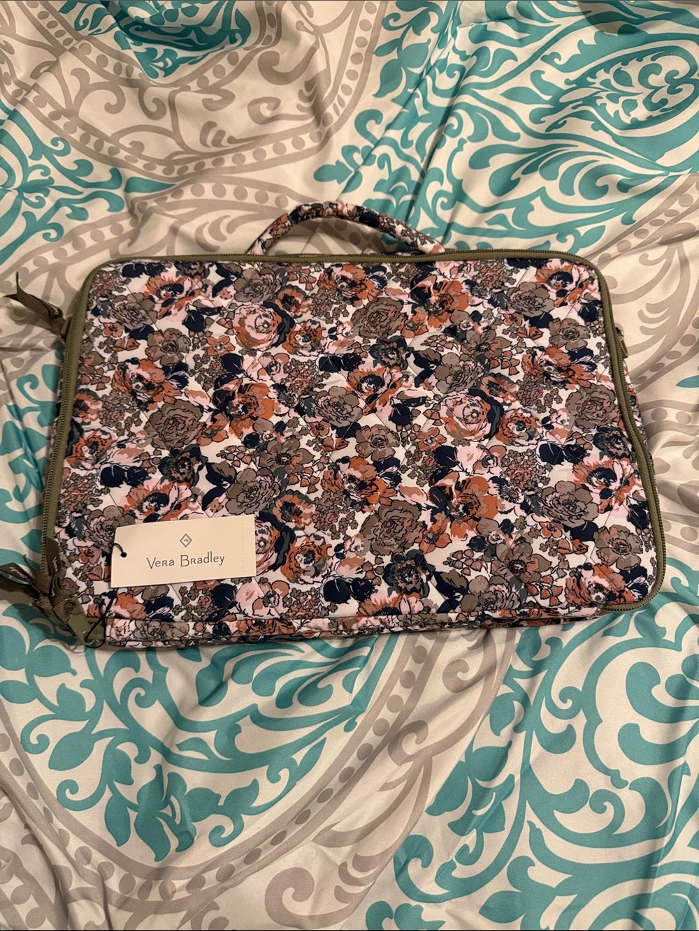 Vera Bradley Quilted Floral Travel Case - Pink, Brown & Navy